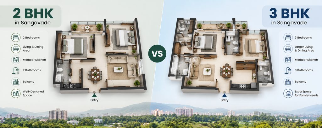 2 BHK and 3 BHK flat comparison in Sangavade